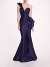 Marchesa Silk Mikado Gown In Navy