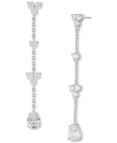 Marchesa Silver-tone Crystal Station Linear Drop Earrings In Metallic