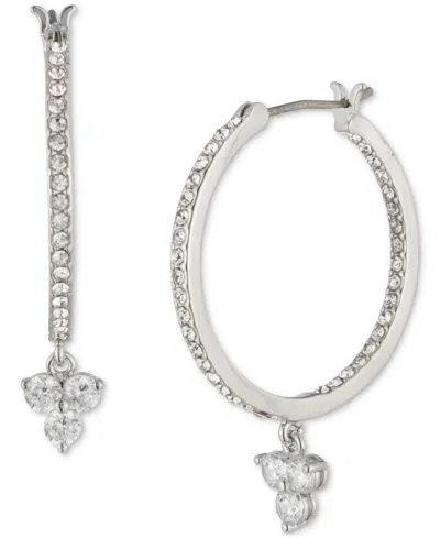 Marchesa Silver-tone Crystal Trio Charm Hoop Earrings In Metallic