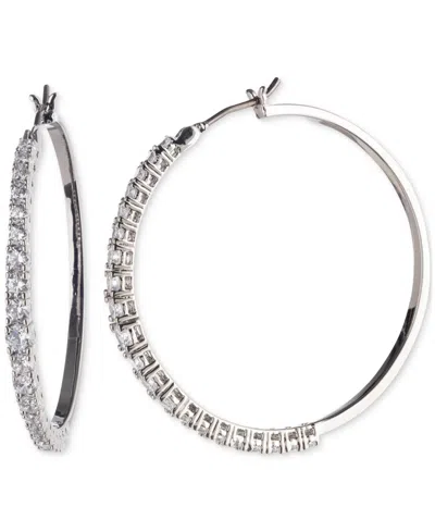 Marchesa Silver-tone Cubic Zirconia Pave Medium Hoop Earrings, 1.3" In White