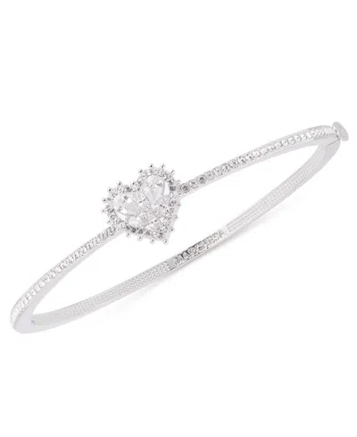 Marchesa Silver-tone Crystal And Cubic Zirconia Heart Bangle Bracelet