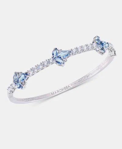 Marchesa Silver-tone Cubic Zirconia Star Print Bangle Bracelet In Navy