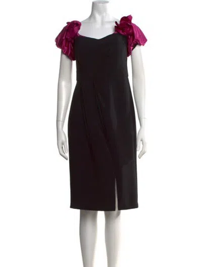 Pre-owned Marchesa Square Neckline Knee-length Dress In Black/metallic