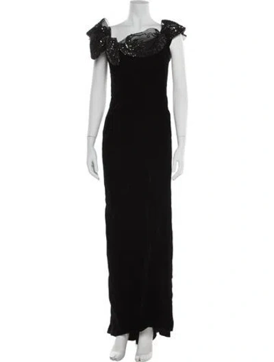 Pre-owned Marchesa Square Neckline Long Dress In Black