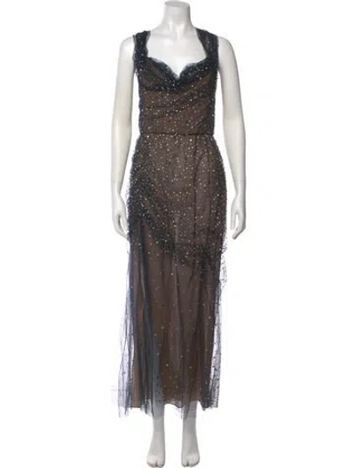 Pre-owned Marchesa Square Neckline Long Dress In Brown