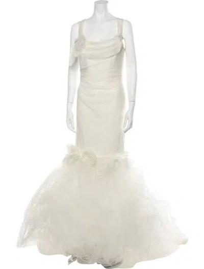Pre-owned Marchesa Square Neckline Long Dress In Neutral