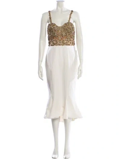 Pre-owned Marchesa Square Neckline Long Dress W/ Tags In Neutral
