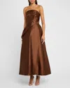 Marchesa Strapless Draped Double-face Satin Gown In Chocolate