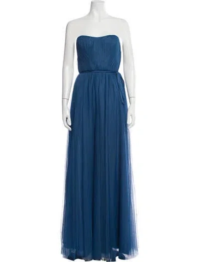 Pre-owned Marchesa Strapless Long Dress In Blue