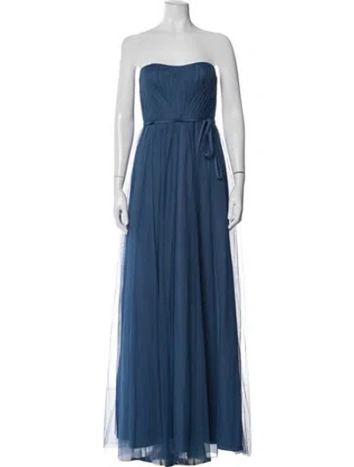 Pre-owned Marchesa Strapless Long Dress In Blue