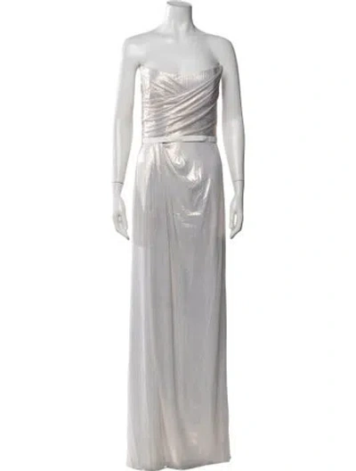 Pre-owned Marchesa Strapless Long Dress In Grey