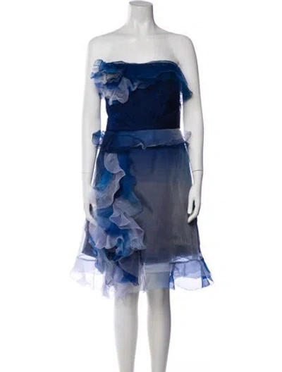 Pre-owned Marchesa Strapless Mini Dress In Blue