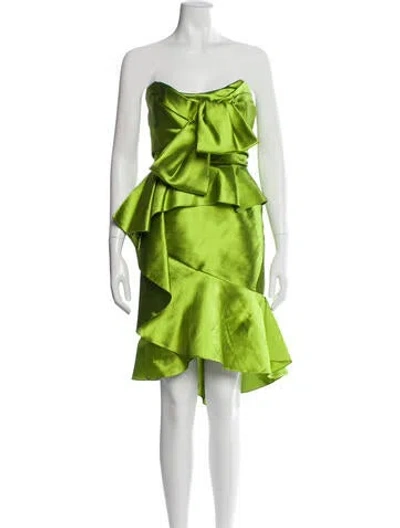 Pre-owned Marchesa Strapless Mini Dress In Green