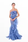 Marchesa Strapless Pebble Ruffled Gown In Multi