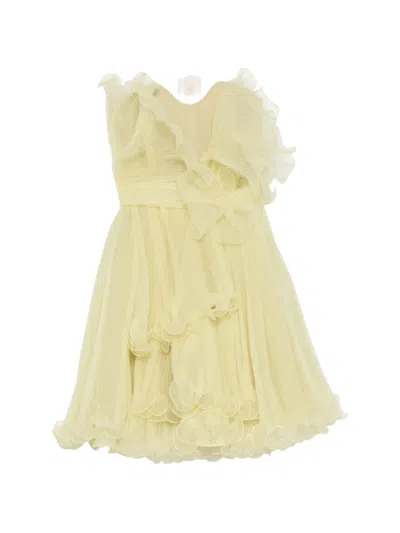 Marchesa Strapless Pleated Dress In Yellow