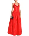 Marchesa Taffeta Satin Ball Gown Embellished Dress In Red In Red
