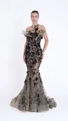 Marchesa Textured Embroidery Tulle Gown