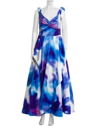 Pre-owned Marchesa Tie-dye Print Long Dress In Blue