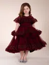Marchesa Tiered Embellished Tulle Gown In Bordeaux