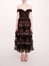 MARCHESA TIERED TERRARIUM MIDI DRESS
