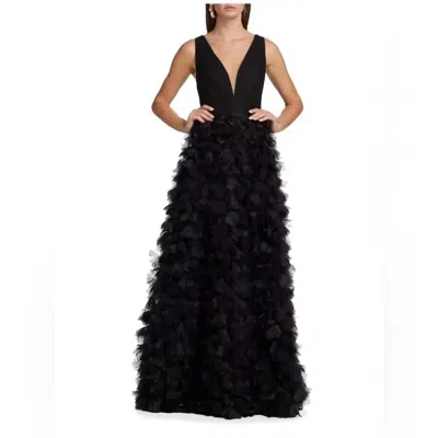 Marchesa Tulle Rosette Gown In Black