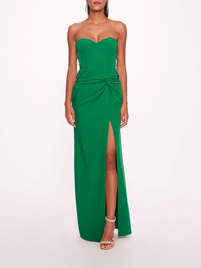Marchesa Twist Crepe Column Gown In Emerald