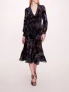 Marchesa Velvet Burnout Midi Dress In Blue Multi