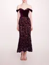 Marchesa Velvet Cutwork Midi Dress In Dark Purple