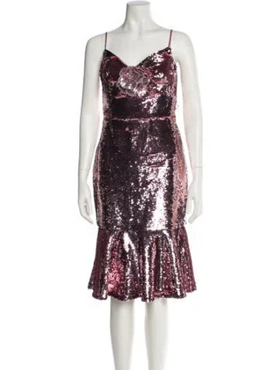Pre-owned Marchesa V-neck Knee-length Dress In Pink