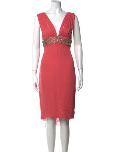 Pre-owned Marchesa V-neck Knee-length Dress In Pink