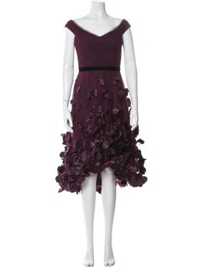 Pre-owned Marchesa V-neck Knee-length Dress In Purple