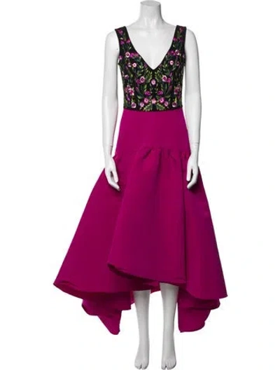 Pre-owned Marchesa V-neck Long Dress In Black