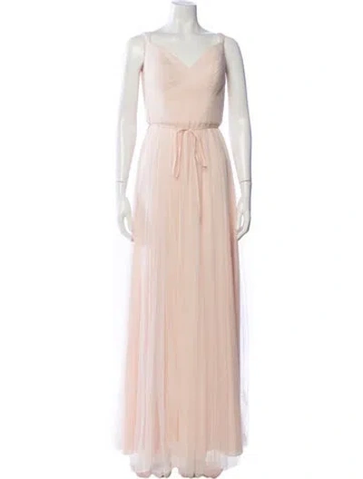 Pre-owned Marchesa V-neck Long Dress In Neutral