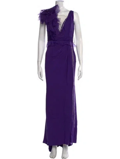 Pre-owned Marchesa V-neck Long Dress In Purple