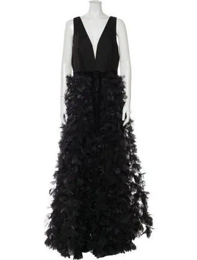 Pre-owned Marchesa V-neck Midi Length Dress In Black