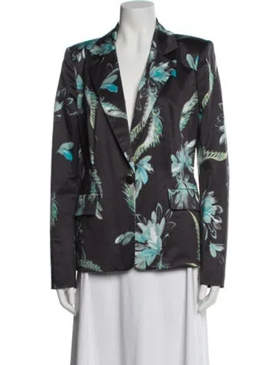 Pre-owned Marchesa Voyage Floral Print Blazer In Gray