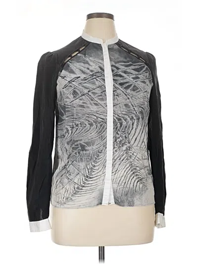 Pre-owned Marchesa Voyage Long Sleeve Silk Top Silver Mock Neckline Tops