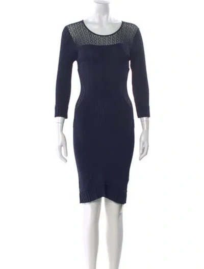 Pre-owned Marchesa Voyage Scoop Neck Knee-length Dress In Blue