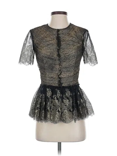 Pre-owned Marchesa Voyage Short Sleeve Top Black Sweetheart Neckline Tops