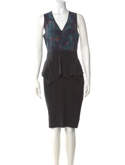 Pre-owned Marchesa Voyage V-neck Knee-length Dress In Black