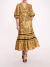 MARCHESA FLYING CHEETAH TIERED MIDI DRESS