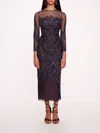 Marchesa Winged Symphony Midi Dress In Blue