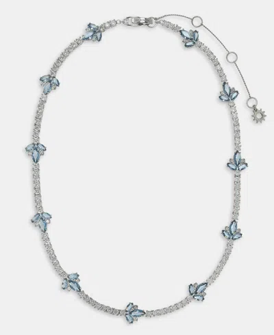 Marchesa Women's Silver-tone Cubic Zirconia Collar Necklace In Navy