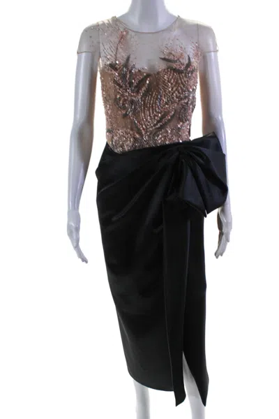 Marchesa Womens Pink Black Beaded Cap Sleeve Drape Detail Gown Dress