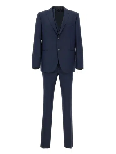 Marchesani Peak Lapel Three-piece Suit In Blue