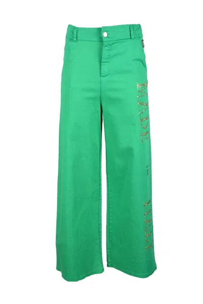 Marçi By Gil Santucci Wide-leg Cropped Trousers With Classic Waistband And Decorative Detail In Green