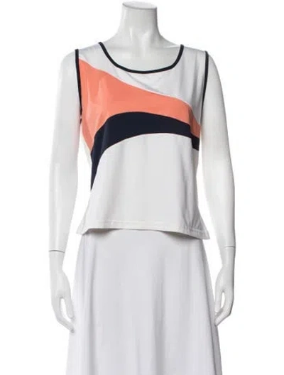 Pre-owned Marcia Colorblock Pattern Crew Neck Top In White