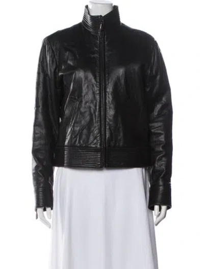 Pre-owned Marcia Leather Biker Jacket In Black
