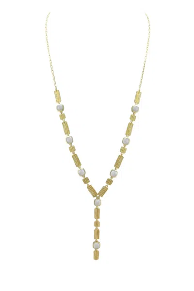 Marcia Moran Lariat Necklace In Gold/pearl In Multi