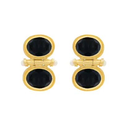 Marcia Moran Women's Black / Gold Bastille Earrings In Black Obsidian With Pearl